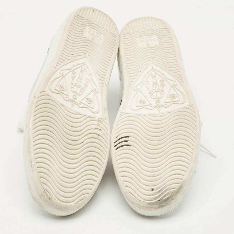 Pre Owned Gucci Silver Leather Web Detail Ace Low Top Sneakers Size 37