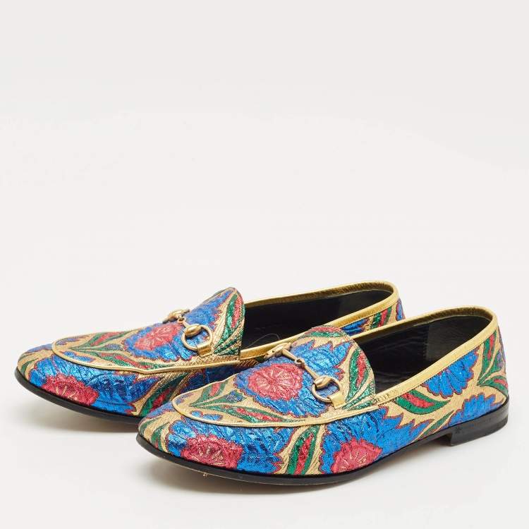 Pre Owned Gucci Multicolor Brocade Fabric Jordaan Loafers Size 38.5 