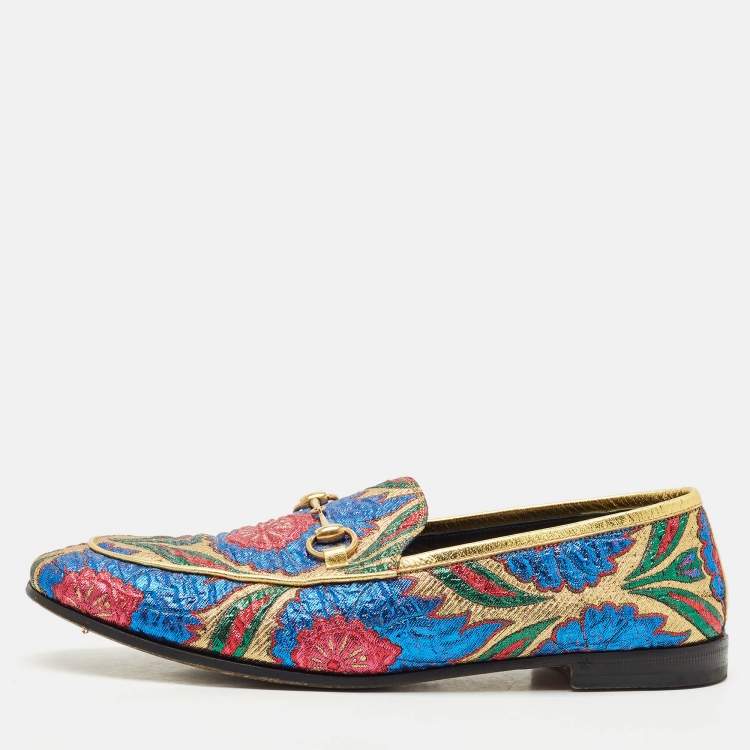 Pre Owned Gucci Multicolor Brocade Fabric Jordaan Loafers Size 38.5 