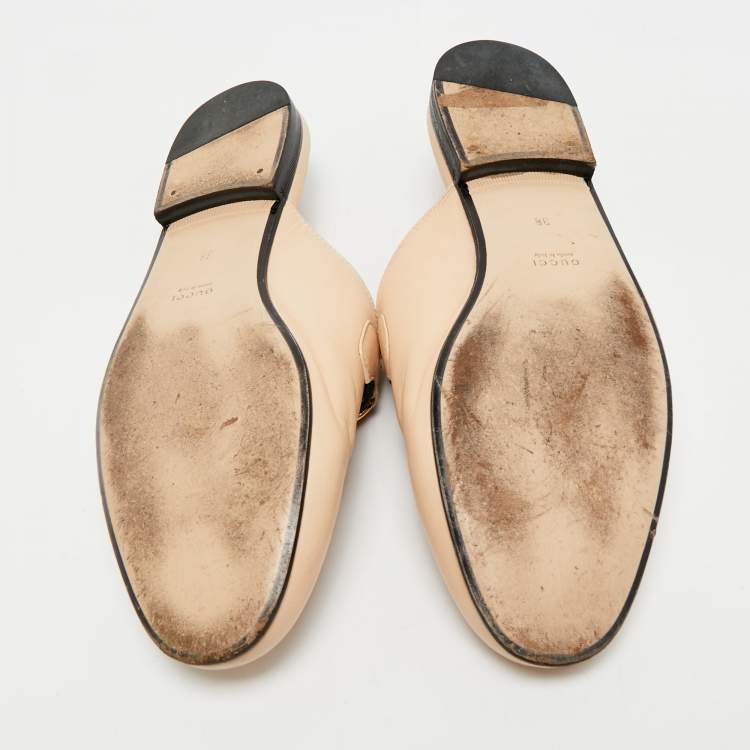 Pre Owned Gucci Beige Leather Princetown Horsebit Flat Mules Size 38