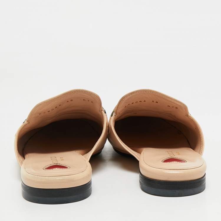 Pre Owned Gucci Beige Leather Princetown Horsebit Flat Mules Size 38