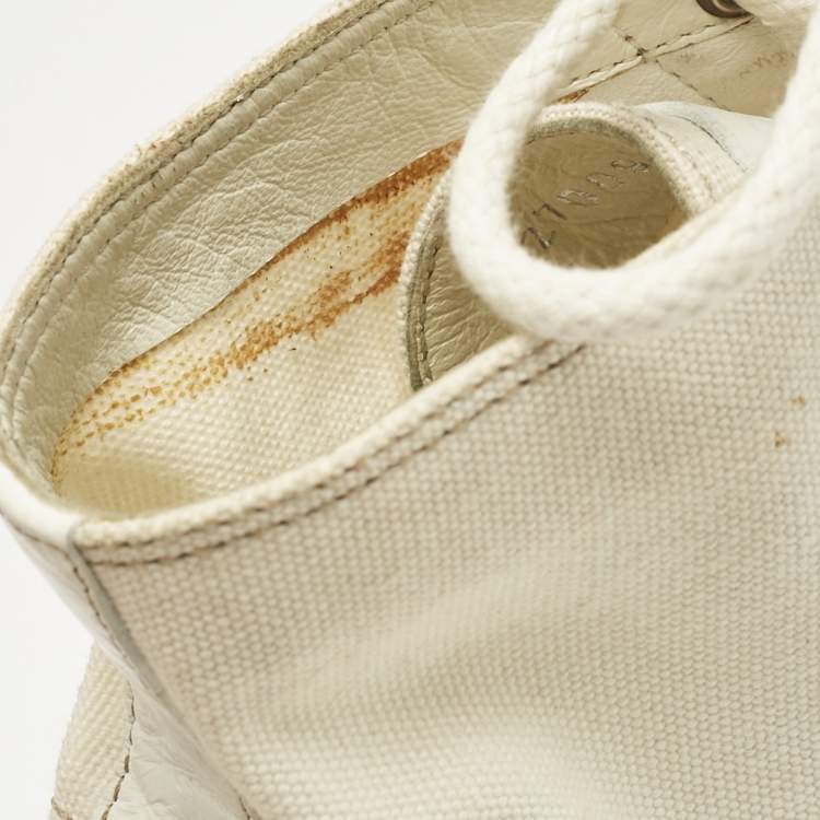 Pre Owned Gucci White Canvas and Leather High Top Sneakers Size 38.5