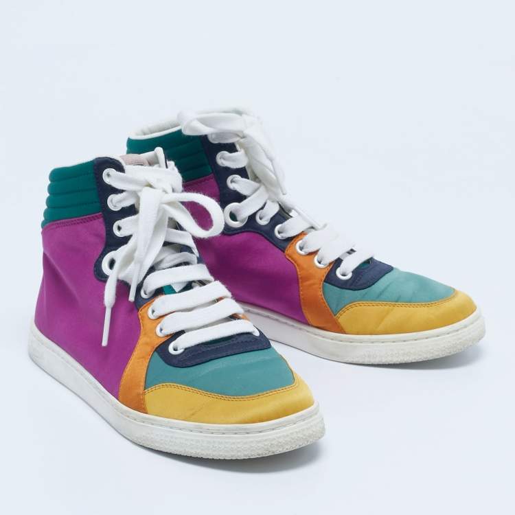 Pre Owned Gucci Multicolor Satin Coda High Top Sneakers Size 35