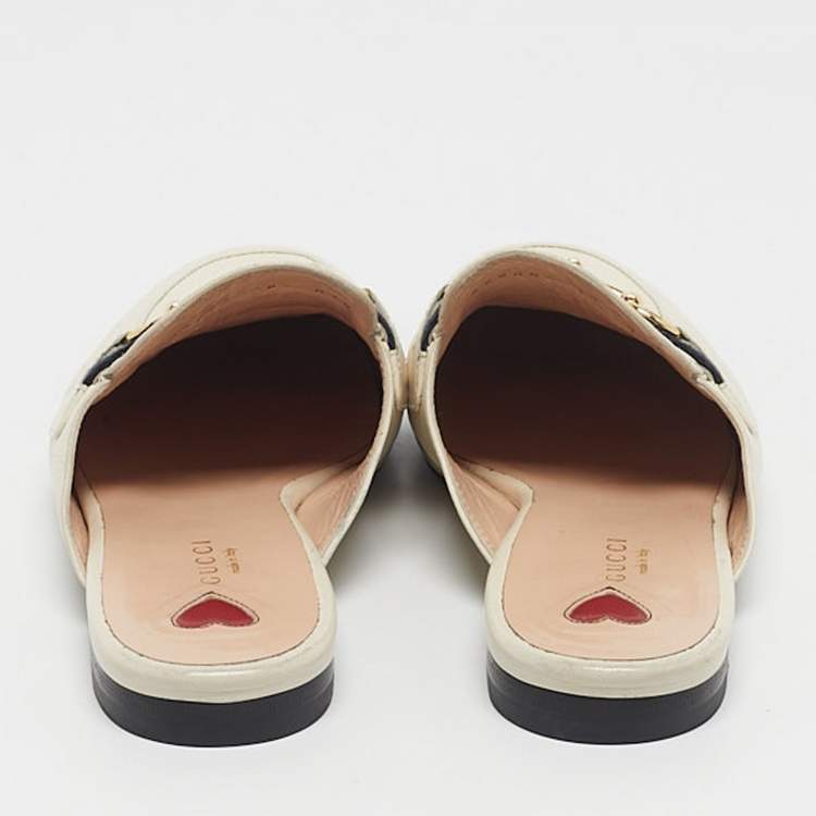 Pre Owned Gucci Off White Leather Princetown Flat Mules Size 38.5