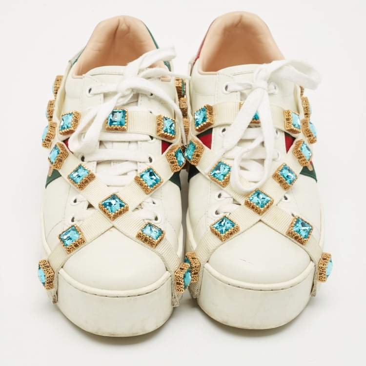 Pre Owned Gucci White Leather Flashtrek Chunky Low Top Sneakers Size 38