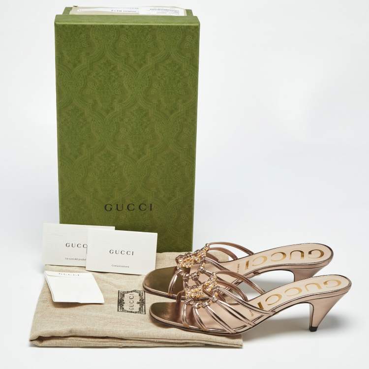 Pre Owned Gucci Rose Gold Leather Interlocking G Slide Sandals Size 36.5