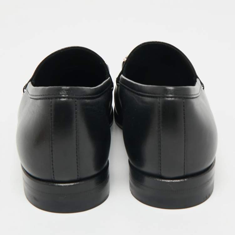 Pre Owned Gucci Black Leather Jordaan Crystal Embellished Loafers Size 35