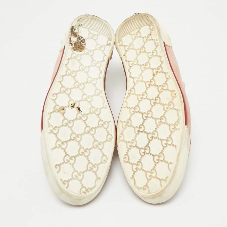 Pre Owned Gucci Pink Suede Script Logo Lace Up Sneakers Size 39