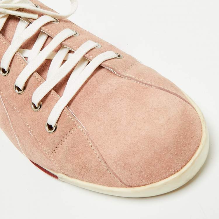 Pre Owned Gucci Pink Suede Script Logo Lace Up Sneakers Size 39