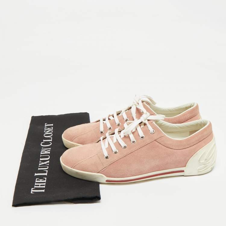 Pre Owned Gucci Pink Suede Script Logo Lace Up Sneakers Size 39