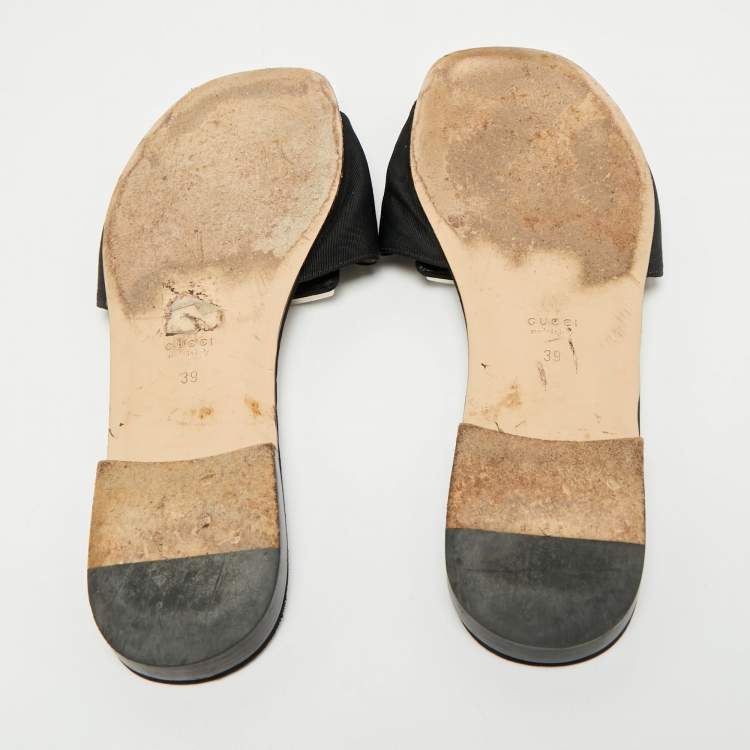 Pre Owned Gucci Black Canvas Crystal G Flat Sandals Size 39