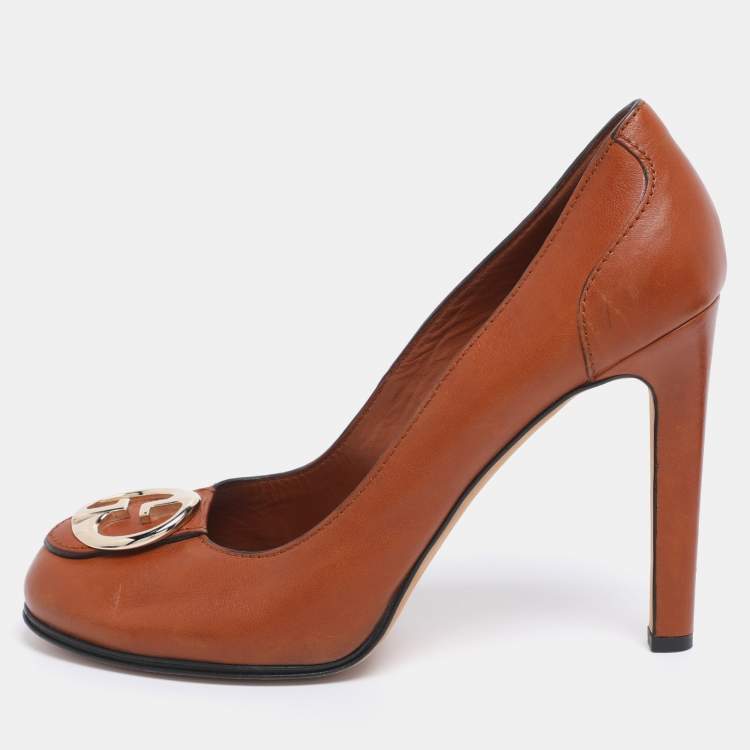 Pre Owned Gucci Tan Leather 1973 Pumps Size 41