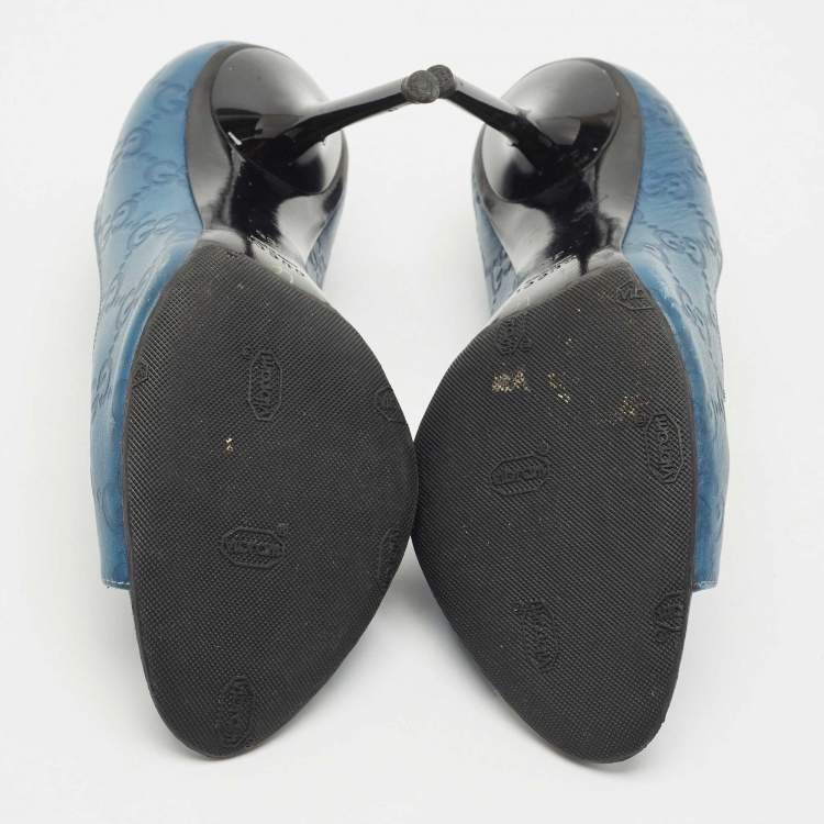 Pre Owned Gucci Blue Guccissima Leather Peep Toe Pumps Size 36
