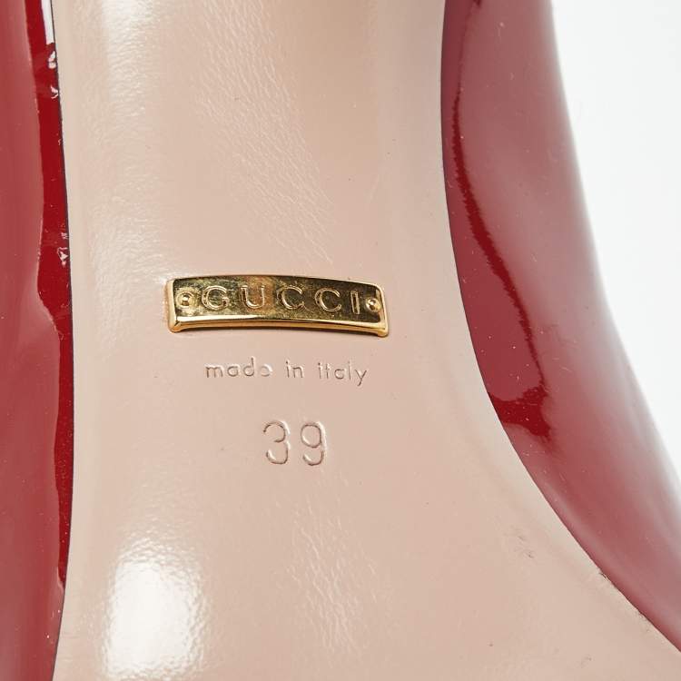 Pre Owned Gucci Red Patent Leather Jolene Horsebit Pumps Size 39