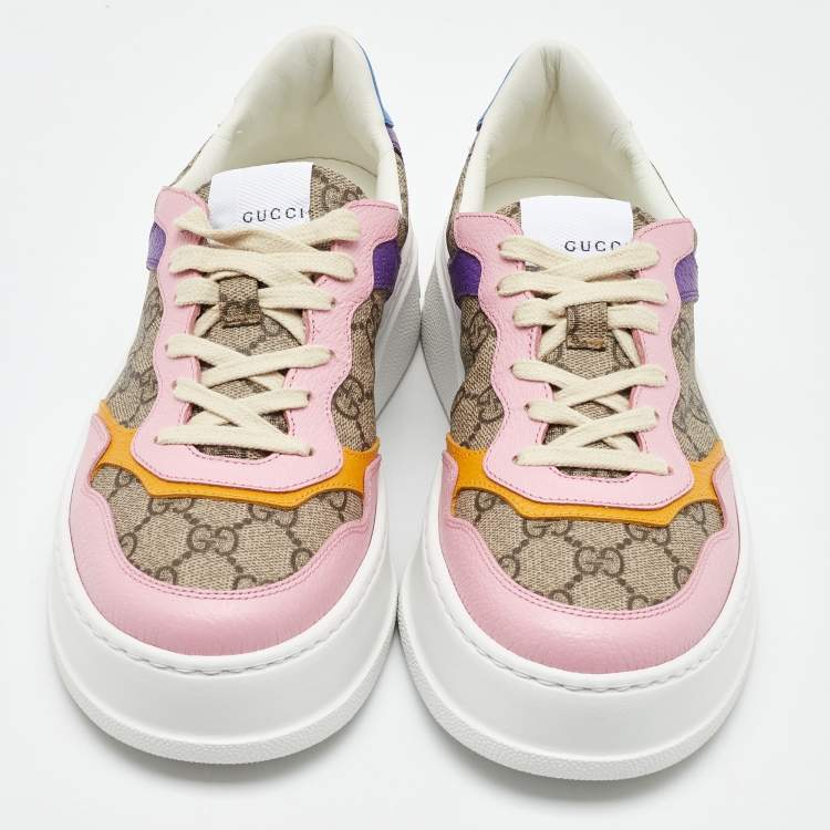 Pre Owned Gucci Multicolor GG Supreme Canvas and Leather Low Top Sneakers Size 39