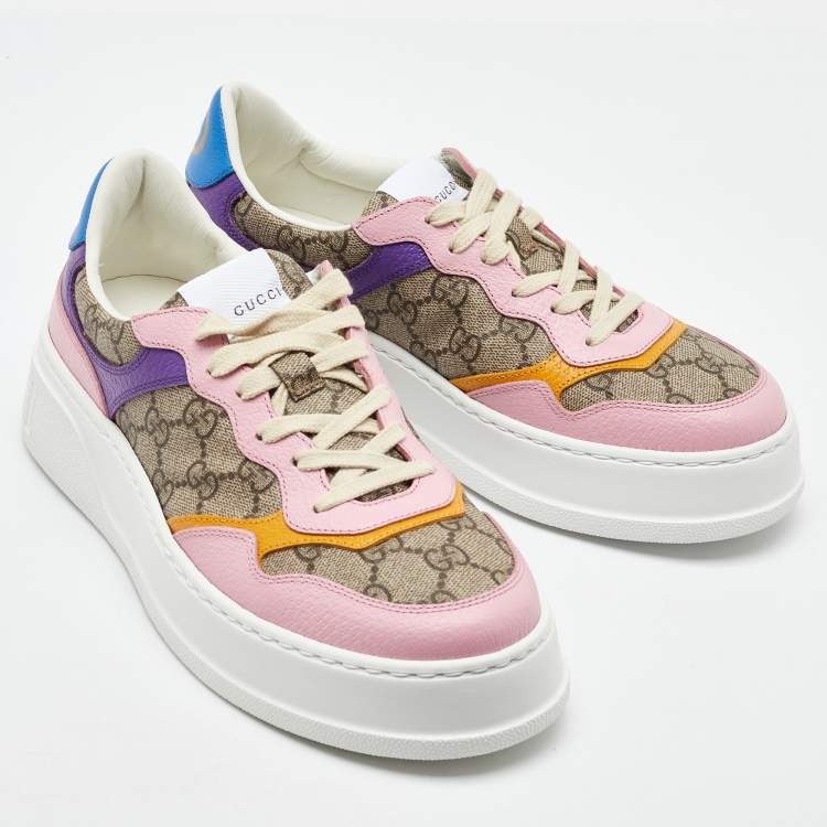Pre Owned Gucci Multicolor GG Supreme Canvas and Leather Low Top Sneakers Size 39