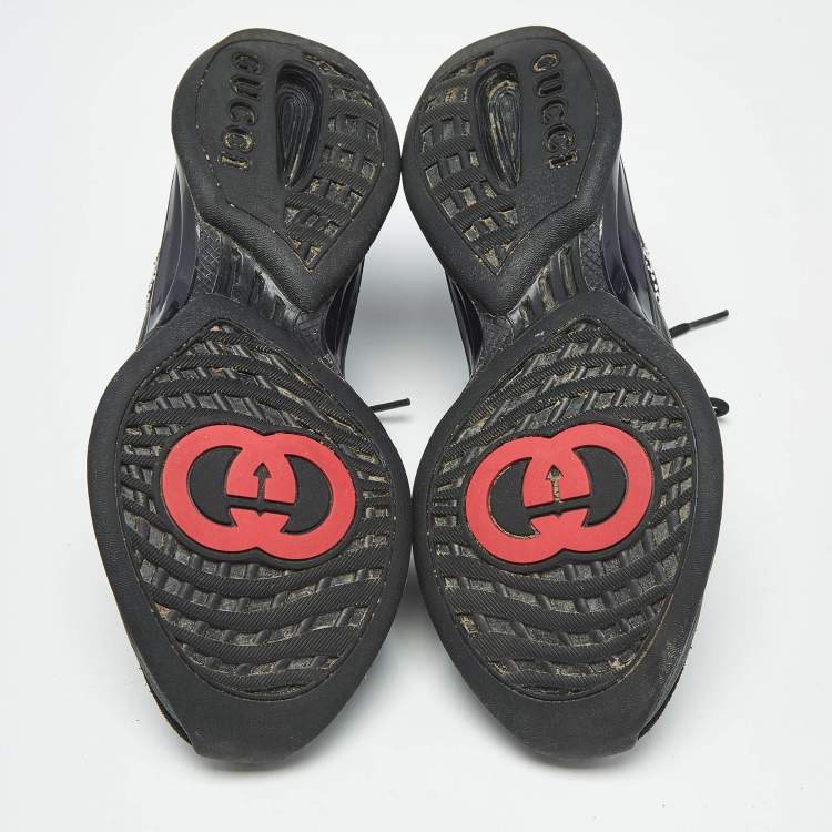 Pre Owned Gucci Black Mesh and Suede Run Crystal Embellished Sneakers Size 38