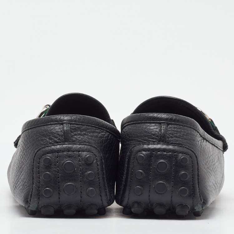 Pre Owned Gucci Black Leather Web Horsebit Slip On Loafers Size 37