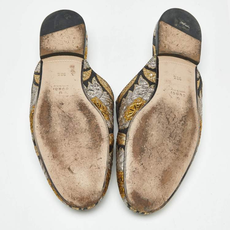 Pre Owned Gucci Multicolor Brocade Fabric Princetown Mules Size 38.5