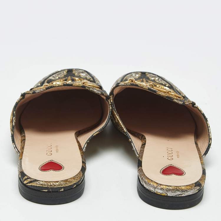Pre Owned Gucci Multicolor Brocade Fabric Princetown Mules Size 38.5