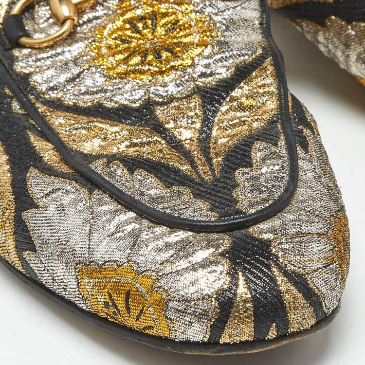 Pre Owned Gucci Multicolor Brocade Fabric Princetown Mules Size 38.5