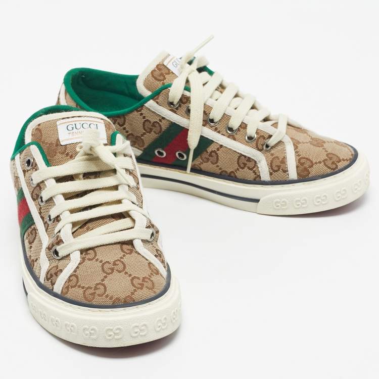 Pre Owned Gucci Beige GG Canvas Tennis 1977 Sneakers Size 37.5