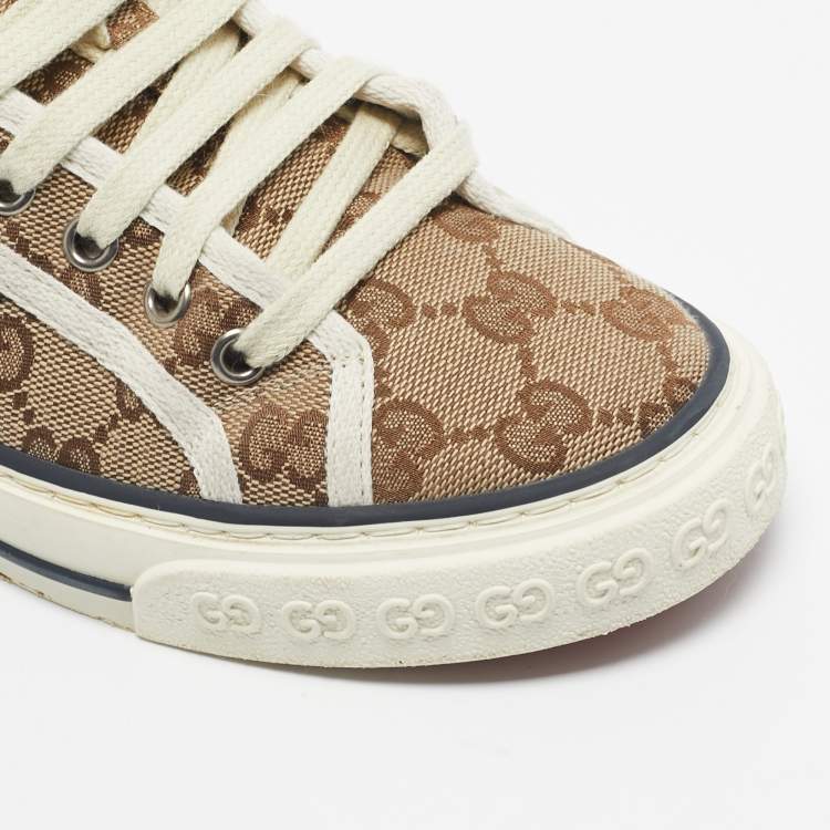 Pre Owned Gucci Beige GG Canvas Tennis 1977 Sneakers Size 37.5