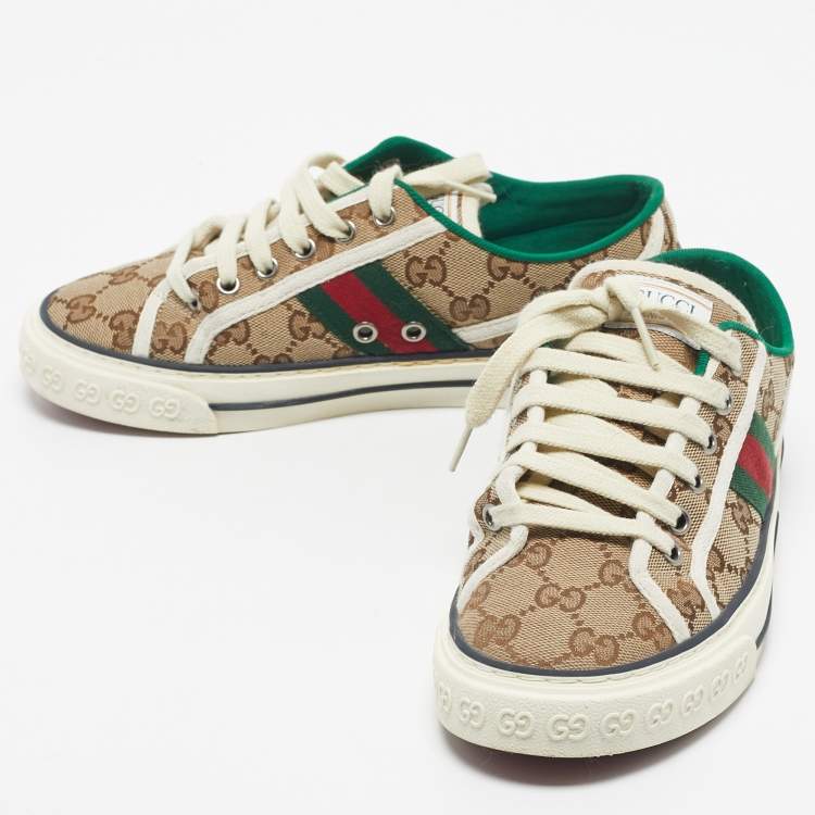 Pre Owned Gucci Beige GG Canvas Tennis 1977 Sneakers Size 37.5