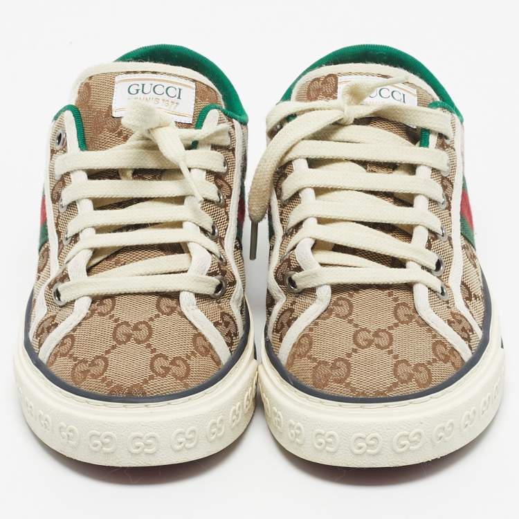 Pre Owned Gucci Beige GG Canvas Tennis 1977 Sneakers Size 37.5