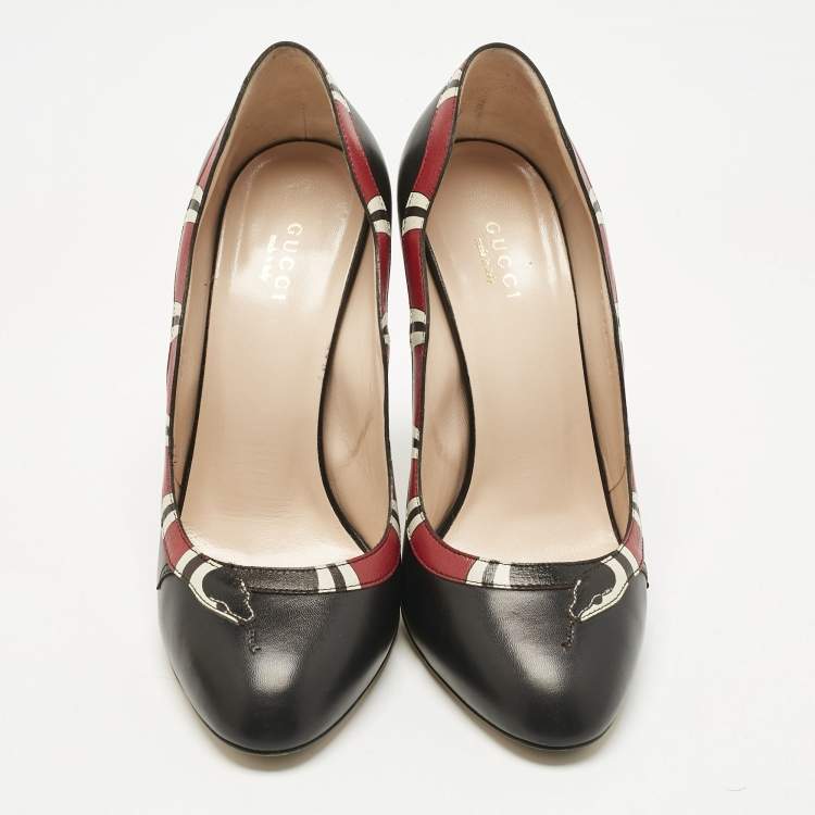 Pre Owned Gucci Black/Red Leather Kingsnake Pumps Size 38.5