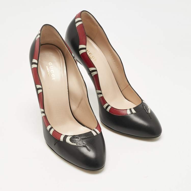 Pre Owned Gucci Black/Red Leather Kingsnake Pumps Size 38.5