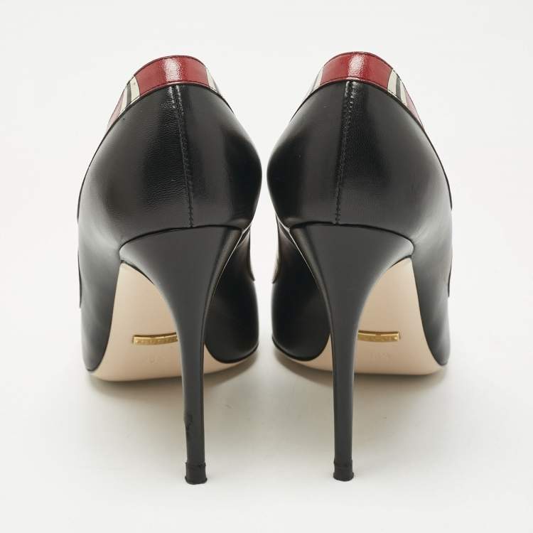 Pre Owned Gucci Black/Red Leather Kingsnake Pumps Size 38.5