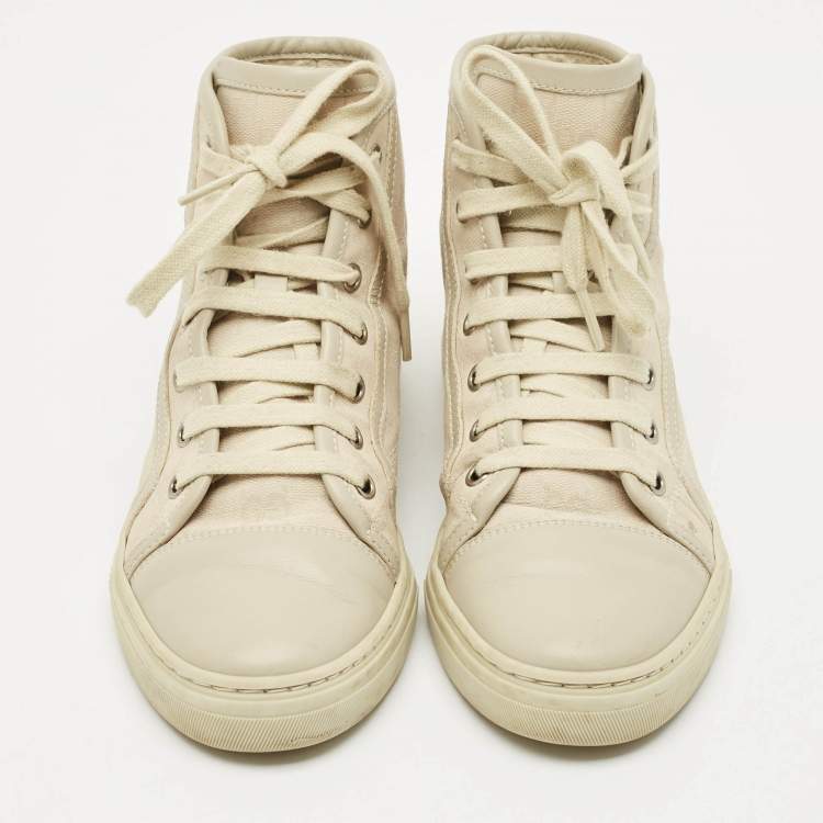 Pre Owned Gucci Grey GG Canvas and Leather High Top Sneakers Size 36