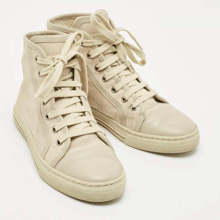 Pre Owned Gucci Grey GG Canvas and Leather High Top Sneakers Size 36