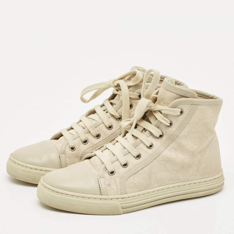 Pre Owned Gucci Grey GG Canvas and Leather High Top Sneakers Size 36