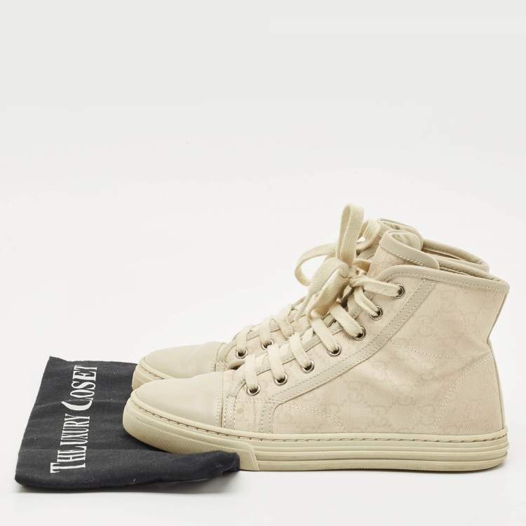 Pre Owned Gucci Grey GG Canvas and Leather High Top Sneakers Size 36