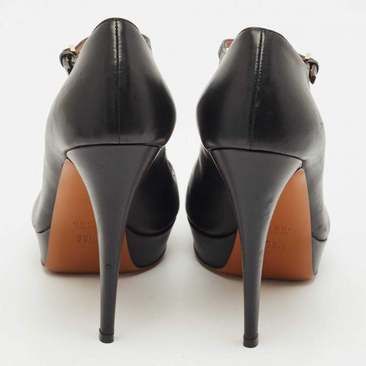 Pre Owned Gucci Black Leather Betty T-Strap Platform Pumps Size 38.5