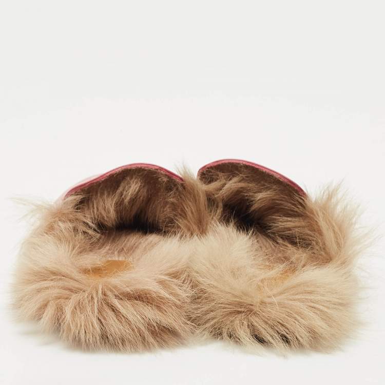 Pre Owned Gucci Pink Leather And Fur Princetown Sandals Size 40