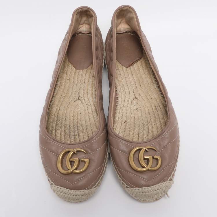 Pre Owned Gucci Nude Pink Quilted Leather GG Marmont Espadrille Flats Size 39