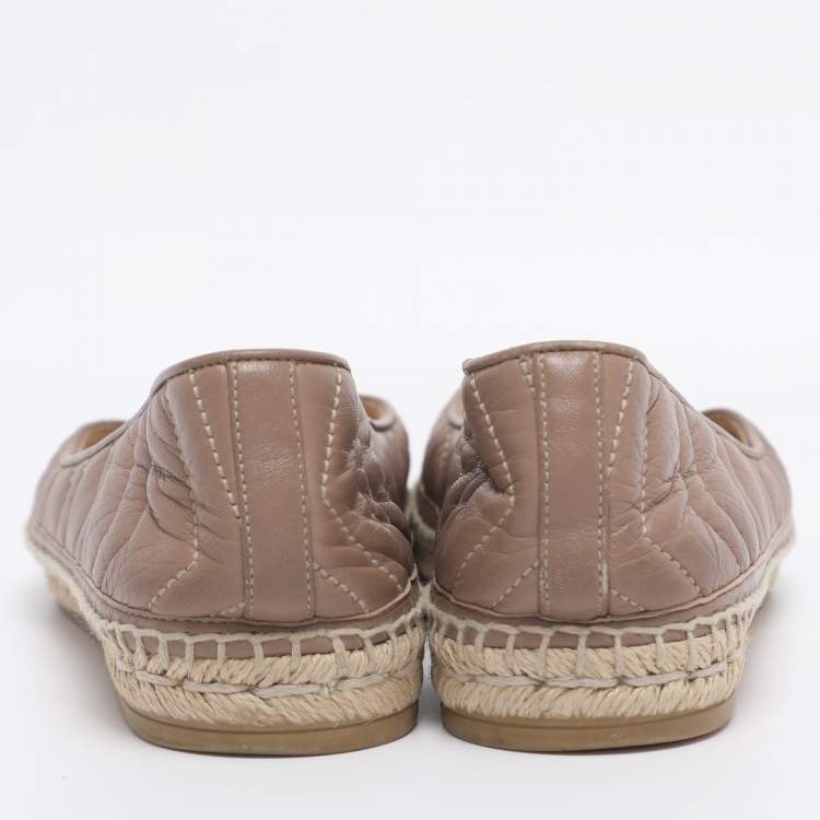 Pre Owned Gucci Nude Pink Quilted Leather GG Marmont Espadrille Flats Size 39