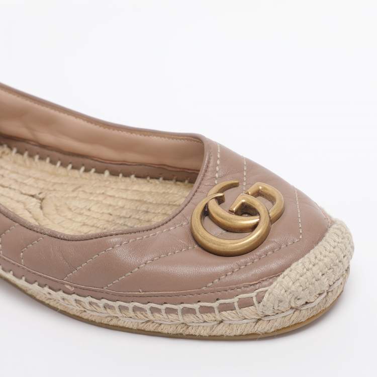 Pre Owned Gucci Nude Pink Quilted Leather GG Marmont Espadrille Flats Size 39
