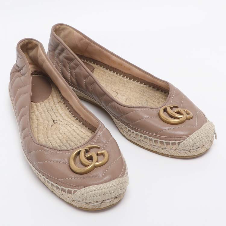 Pre Owned Gucci Nude Pink Quilted Leather GG Marmont Espadrille Flats Size 39
