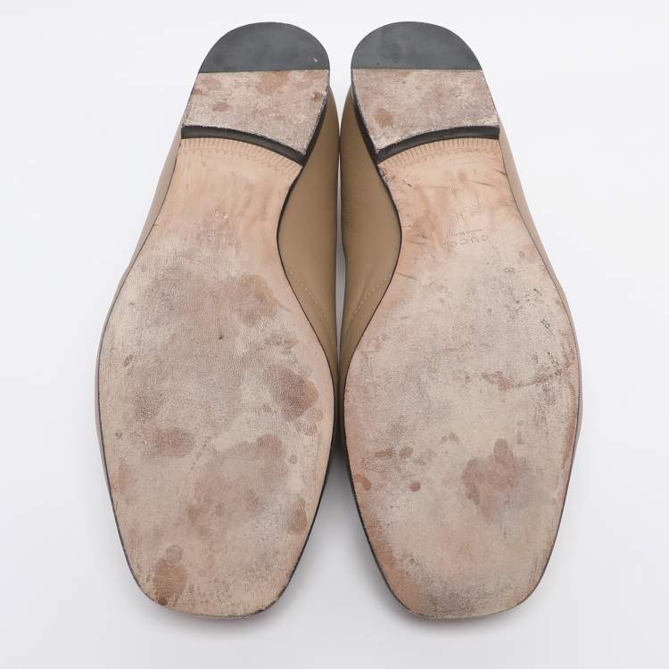 Pre Owned Gucci Dark Beige Leather Horsebit Slip On Loafers Size 38