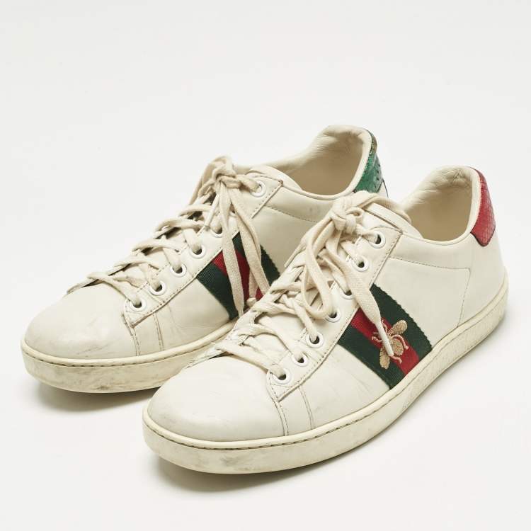 Pre Owned Gucci White Leather Web Ace Sneakers Size 37.5