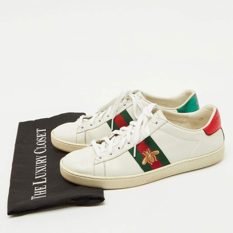Pre Owned Gucci White Leather Embroidered Bee Ace Low Top Sneakers Size 37.5