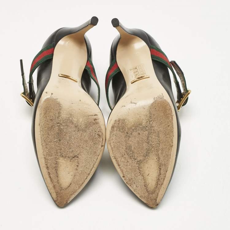 Pre Owned Gucci Black Leather Sylvie Mary Jane Pumps Size 35
