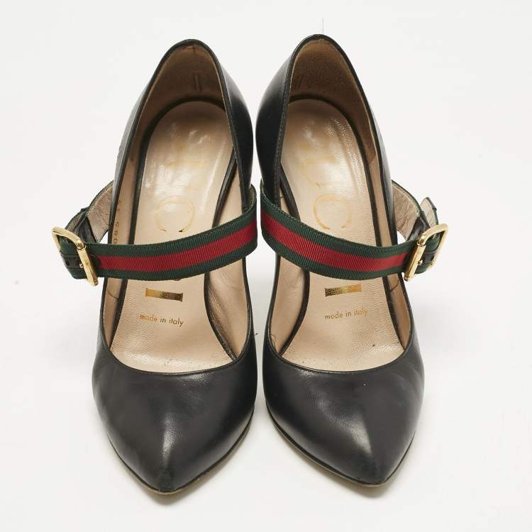 Pre Owned Gucci Black Leather Sylvie Mary Jane Pumps Size 35