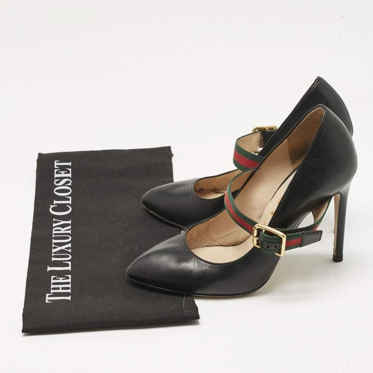 Pre Owned Gucci Black Leather Sylvie Mary Jane Pumps Size 35