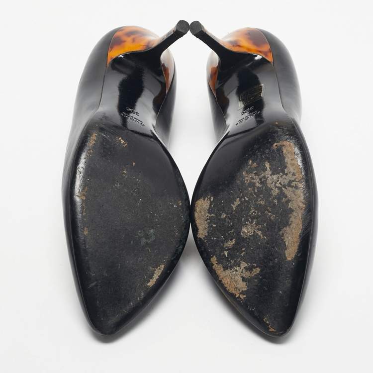 Pre Owned Gucci Black Leather Round Toe Pumps Size 39
