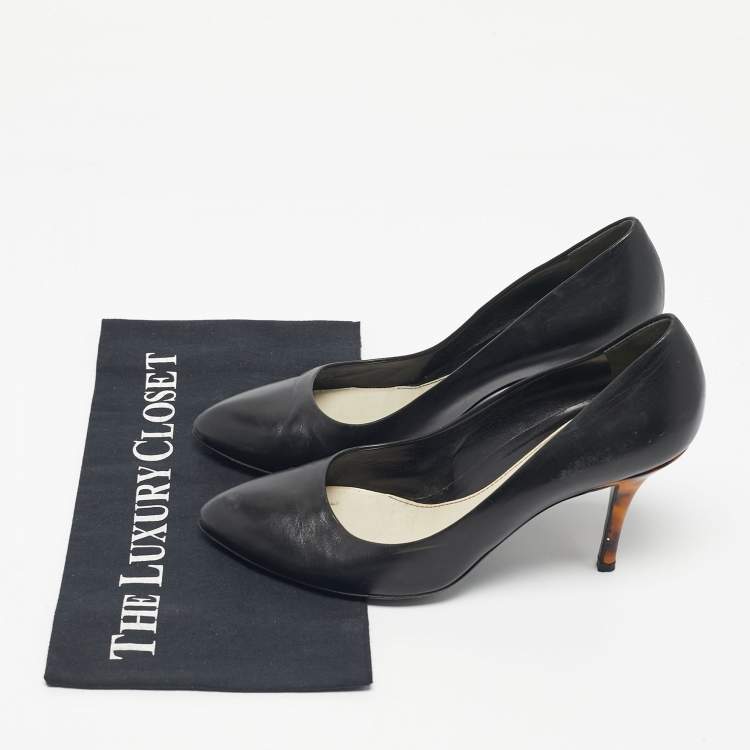 Pre Owned Gucci Black Leather Round Toe Pumps Size 39